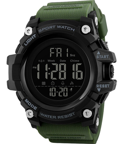 Reloj Skmei Grande Militar Pantalla Negra Verde Mod 1384