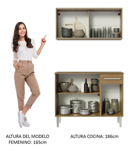 Cocina Integral Completa Modular Madesa Emilly 105cm Color Marrón 01