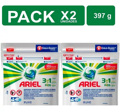 Detergente líquido Ariel 3 en 1 power pods en cápsulas 397 g