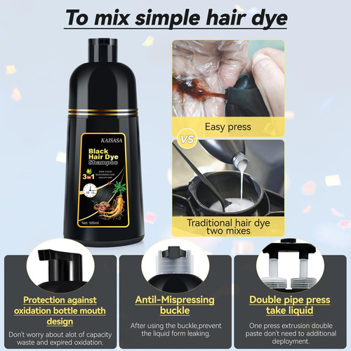 Champú Para Tinte De Cabello Negro Natural Solución Instantá
