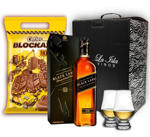 Whisky Johnnie Black 750ml. Box Regalo + Copas Chocolate