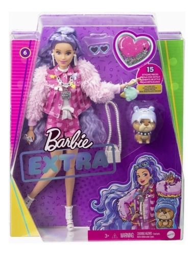 Barbie Extra Con Cabello Morado Mascota Cachorro Rosa Teddy