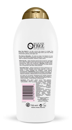 Ogx Nutritivo + Leche De Coco ChampĂș, 25.4 Onza