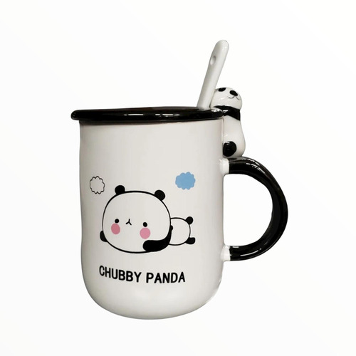 Taza Japonesa Panda Kawai Con Tapa Y Cuchara , Sm, 1 Pieza