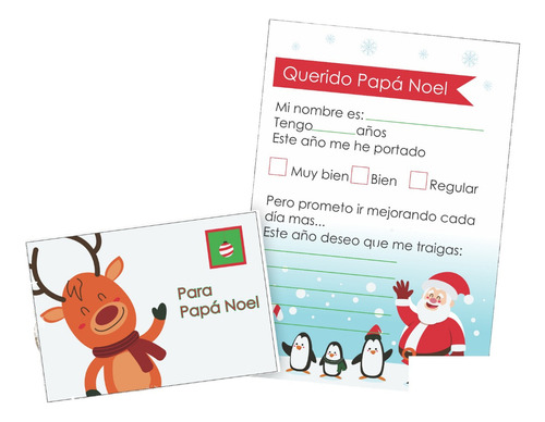 Kit Imprimible Navidad Cartas A Papá Noel Con Sobres