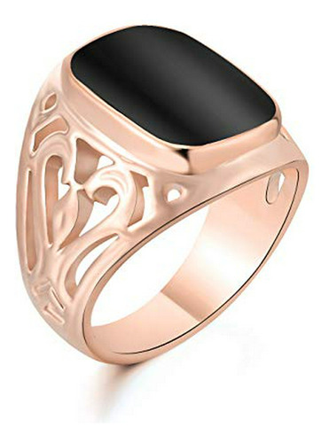 Star Jewelry Signet Pinky Ring Con Esmalte Cuadrado Negro Ch