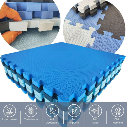 Kit 06 Und Tapete Eva Tatame Azul Infantil 50x50 10mm Treino