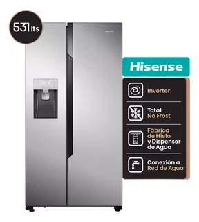 Heladera Hisense Side by side No Frost Inverter Rc-70ws 531 L Inox fabrica hielo