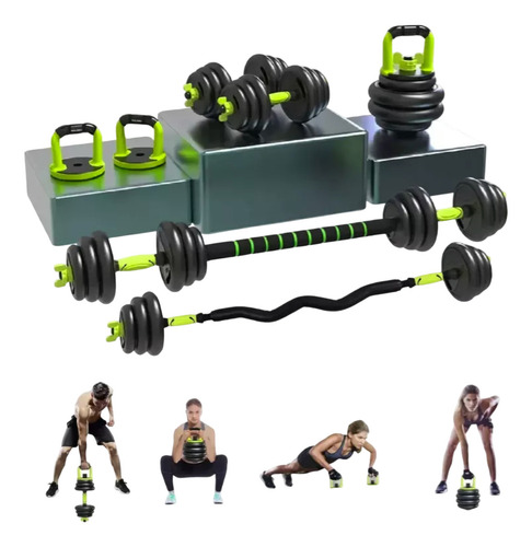 Kit Set De Mancuernas Ajustables Pesas Alta Calidad 20kg Gym Color Verde