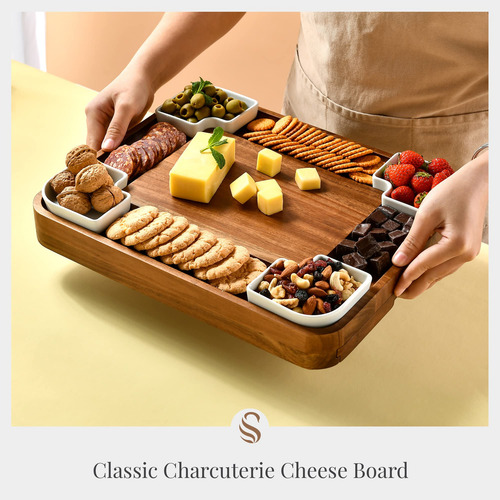 Juego De Tablas De Queso De Acacia Y Cubiertos Inoxidables