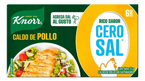10 Pza Caldo De Pollo Knorr Sin Sal 57 G