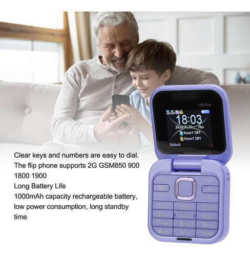 Flip Phone, Mini 2g Flip Cell Phone 2 Tarjeta Sim Teléfono Celular Para Personas Mayores Con Linterna Led, Cámara Trasera Hd, Radio Fm, Lista Negra,