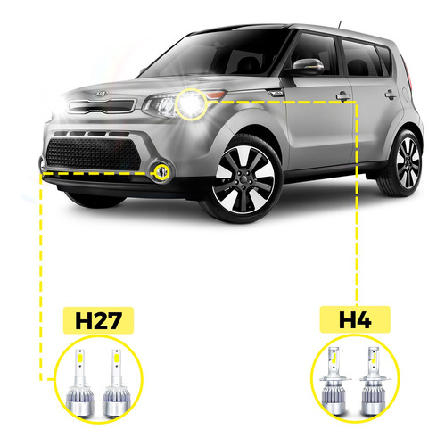 Kit Ultra Led Kia Soul 2015/2019 20000 Lúmens 6500k H4 H27