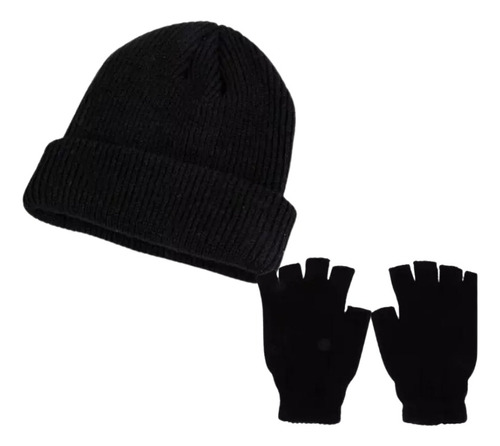 Guantes De Lana Sin Dedos + Gorro Beanie Invierno/frio