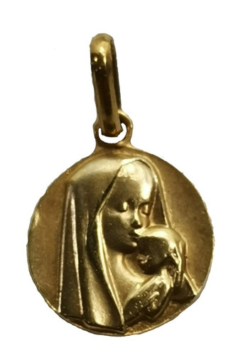 Medalla Oro 10k Virgen María Con Niño #184 Bautizo Comunión 