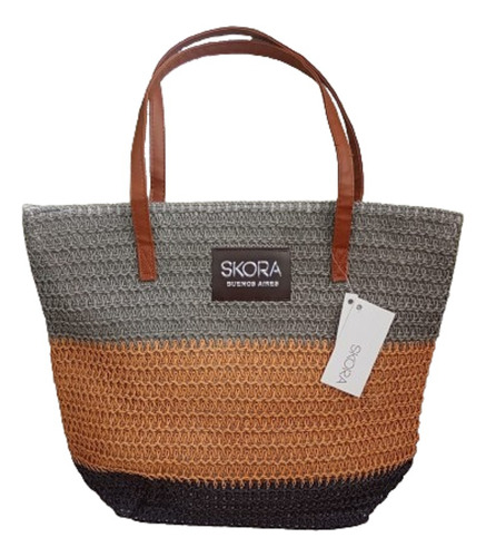 Bolso Playero Skora Mujer Dama Canasta Cartera Gris