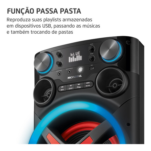 Torre De Som Mondial TM-1200 Luzes Bluetooth 1200w Rms App Cor Preto