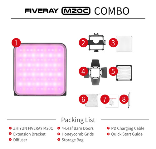 Cámara Portátil Zhiyun Fiveray M20c Combo 20w Rgb Con Luz Le