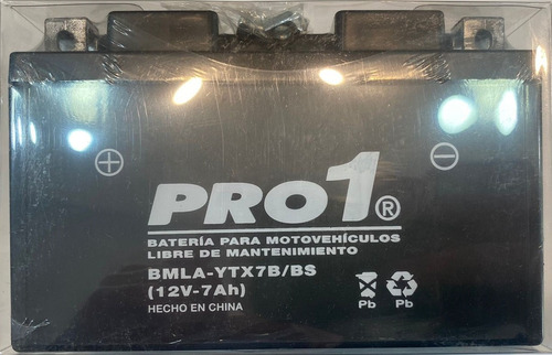 Bateria Moto Pro1 Ytx7b/bs Gel Libre Mantenimiento 12v 7ah 