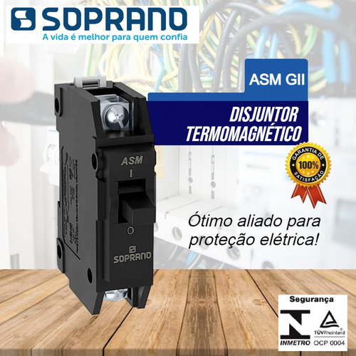 Disjuntor Monofásico 50a Asm1 Unipolar Nema 50/60hz Soprano