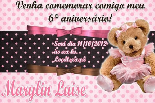 30 Convites Ursinha Bailarina Personalizado +envelop + Etiqu