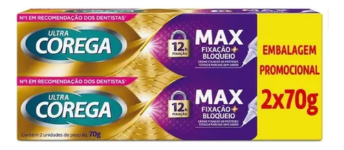 Kit Ultra Corega Max Fixaçao + Bloqueio Creme S/ Sabor 2x70g