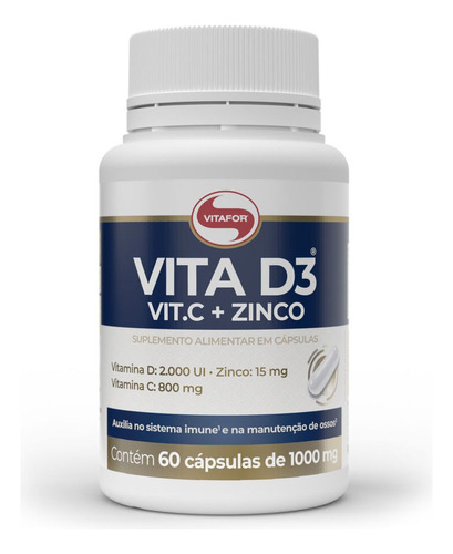 Vitamina D - Vita D3 2000ui - 60 Caps Vitafor Vit C + Zinco Sabor Sem sabor
