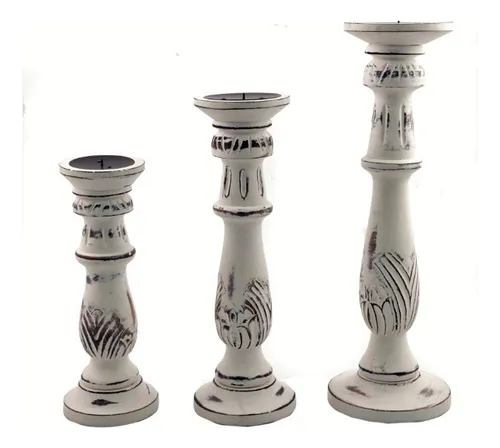 comprar Benzara Portavelas Con Diseno De Pilar De Madera, Juego De 3