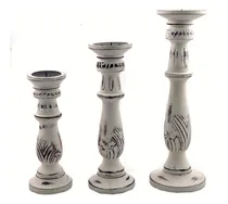 Comprar Benzara Portavelas Con Diseno De Pilar De Madera, Juego De 3
