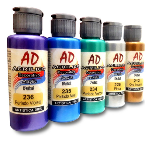 Pintura Acrílica Decorativo Perlados Plateado Y Dorado 60ml.