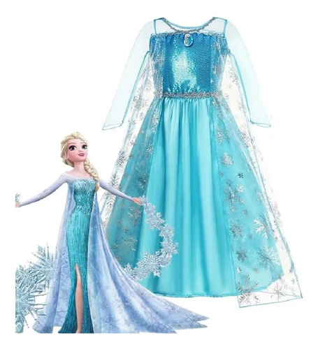 Disfraz Frozen Elsa + Trenza, Corona, Cetro - Talle S, M, L