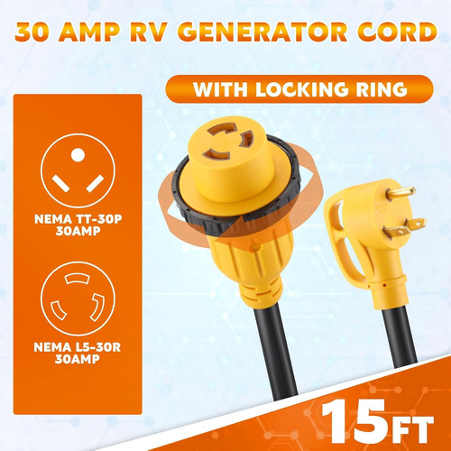 Cable Rv 15 Pies 30a Nema Tt-30p A L5-30r Con Caja Y Led