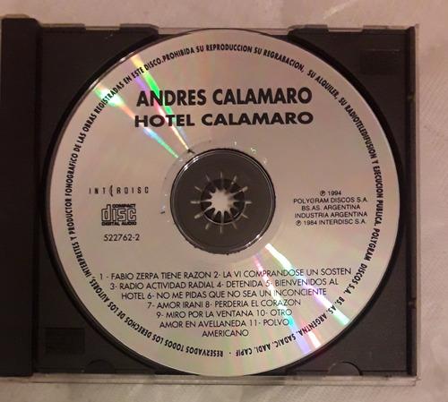 Andres Calamaro Cd Hotel Calamaro (sin Carátulas)