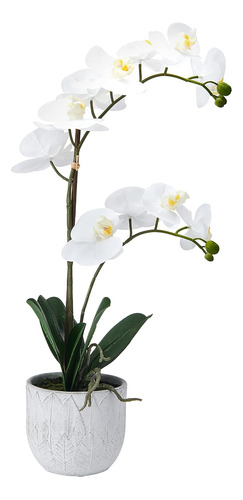 Orquidea Artificial Blanca Con Maceta 52cm 2 Varas