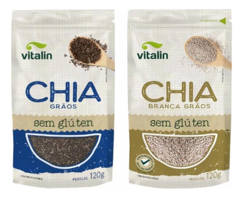 Kit 2 Chia Vitalin: Grãos Preta, Grãos Branca