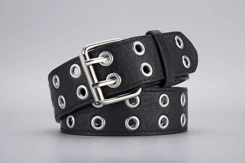 Cinturón Unisex De Piel Con Doble Hebilla Estilo Punk