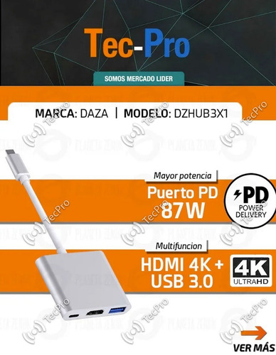Imagen 8 de 8 de Adaptador Cable Usb C 3.0 3 En 1 Pd Notebook Hdmi 4k Hub
