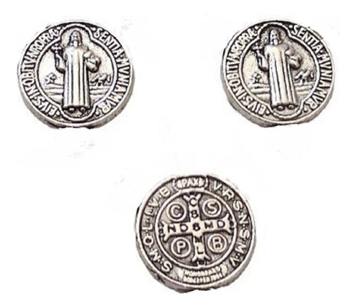 Medalla De San Benito Plateada 1cm Bisuteria 50 Pzs
