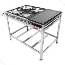 Comprar Fogão INOX430 Com Chapa Industrial 4 Boca Caulim P7 Alta Pressão Chapa Brinde Cor Cinza\u002Fgrafite Cozinha Gourmet
