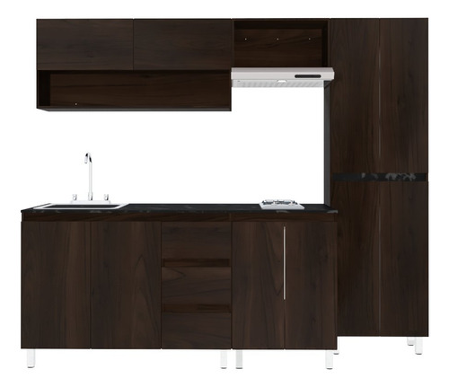 Cocina Integral Premium Decomobil Con Campana Y Parrilla Color Parota - Mármol Negro