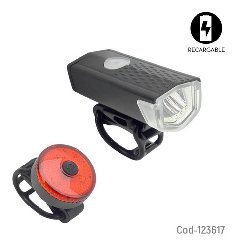Imagen 2 de 3 de Set De Luces Delantera Y Trasera Recargables Para Bicicleta