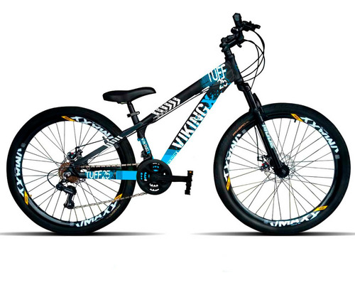 Mountain bike VikingX Tuff 25 aro 26 13" 21v freios de disco mecânico câmbios Shimano Tourney TZ31 cor preto/azul