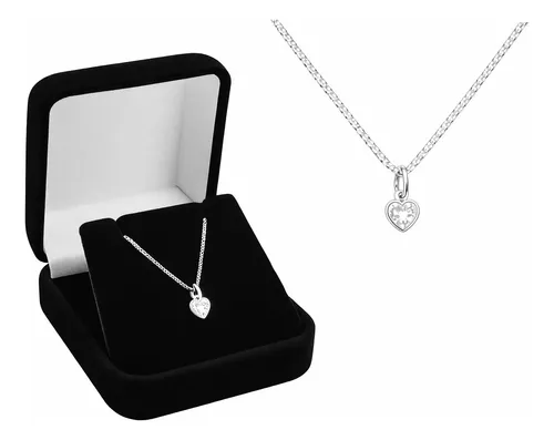 Colar Feminino Prata 925 Ponto De Luz Coração Prateado