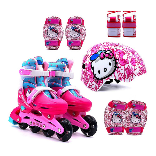 Imagen 1 de 3 de Patines Con Equipo De Proteccione Hello Kitty 100% Oficial