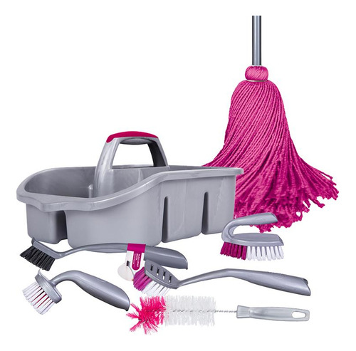 Kit Limpieza Completa: 6 Cepillos Multiusos Para Cocina y Baño, Trapeador Microfibra, Tool Caddy - Reynera