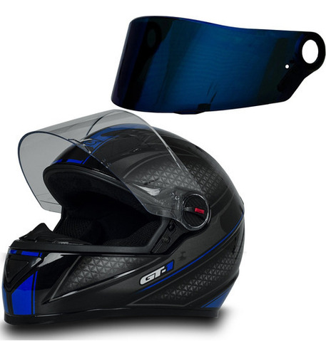 Capacete Fechado Fw3 Moto Gt1 Preto Azul Com Narigueira Tamanho do capacete 56