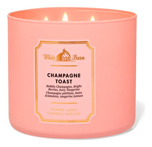 Bath And Body Works - Vela Blanca Champagne Toast 3 Mechas Color Nude Fragancia Champan Burbujeante