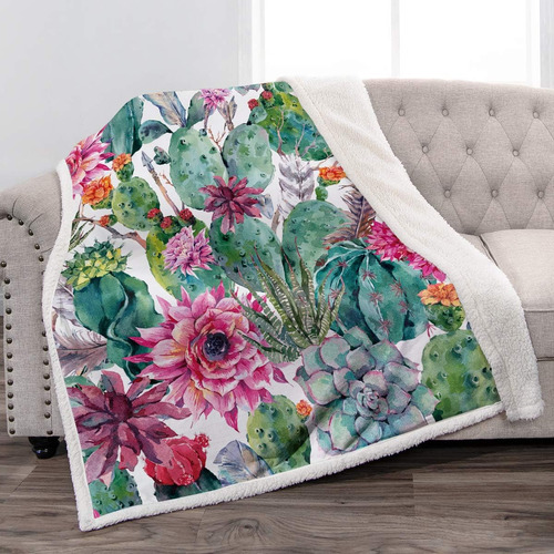 Jekeno Manta De Sherpa Con Diseño De Flores De Cactus, Suave