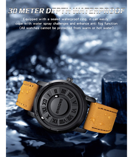 Binbond B234 Creative Reloj magnético de cuero de cuarzo para hombre con correa marrón