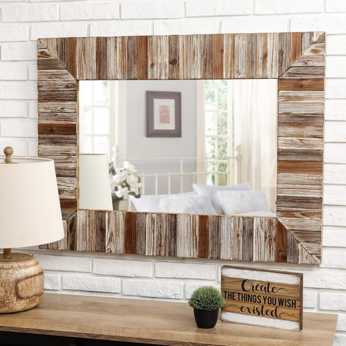 Glitzhome Espejo Pared Rectangular Decorativo Madera Gran